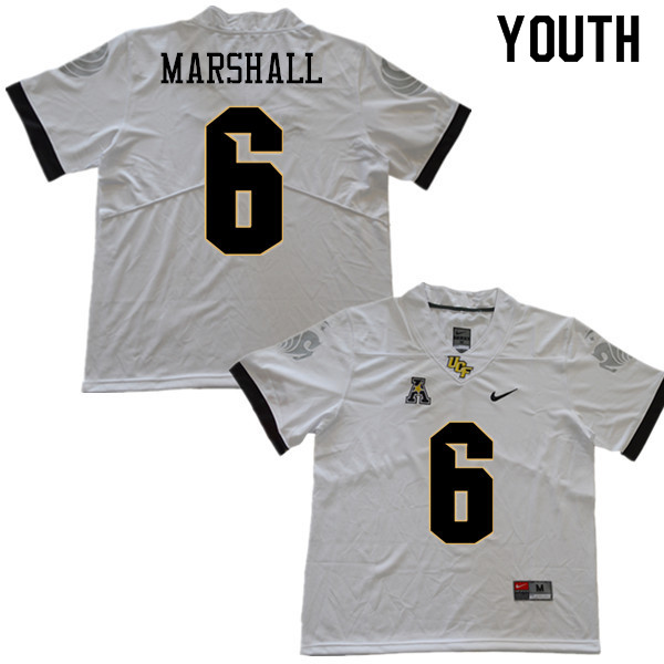 Youth #6 Brandon Marshall UCF Knights College Football Jerseys Sale-White - Click Image to Close